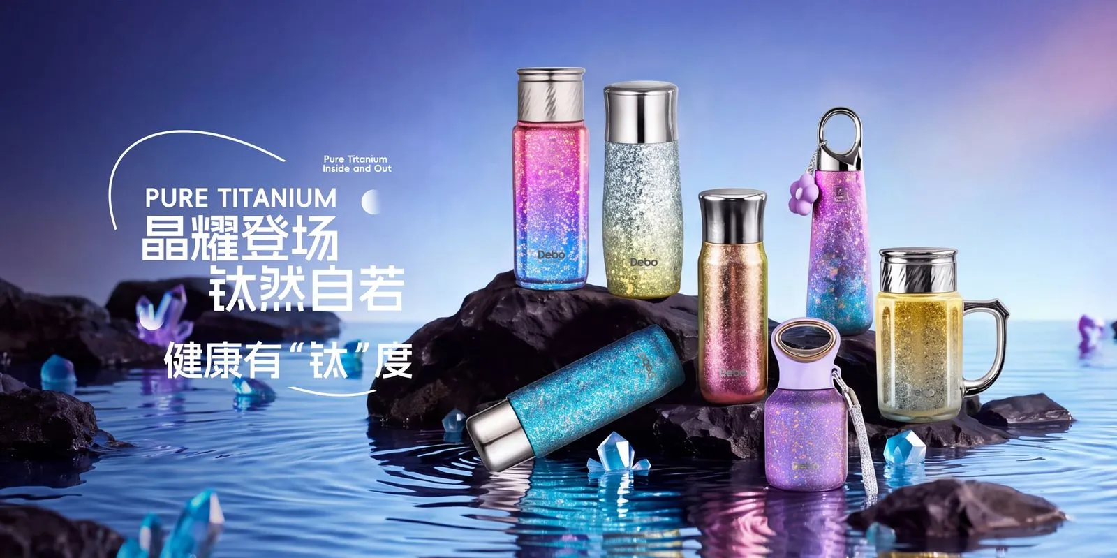 纯钛保温杯系列海报：健康有「钛」度